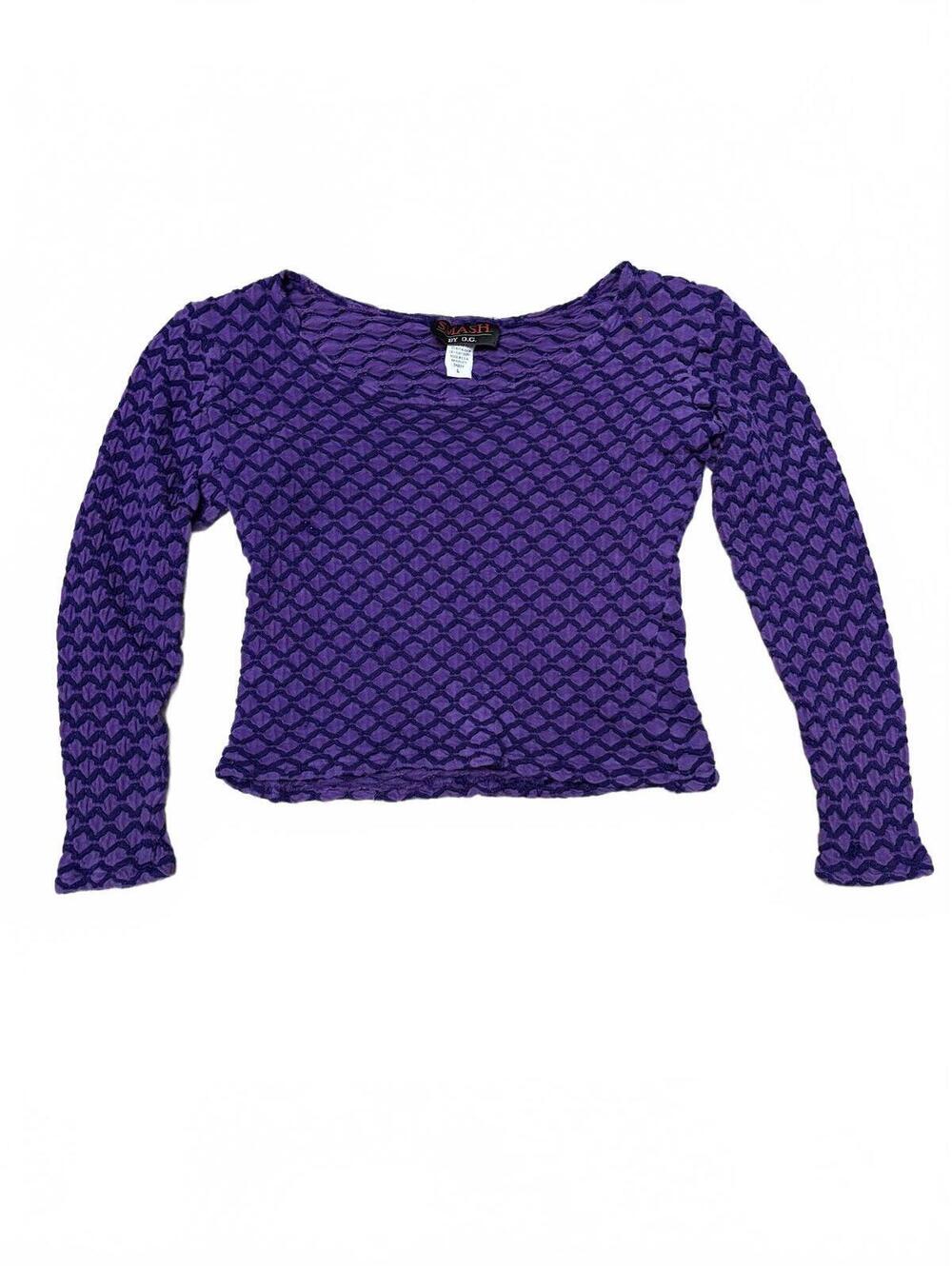 SMASH Grunge 90s Purple Stretch Fitted Crop Top Long Sleeve Size L